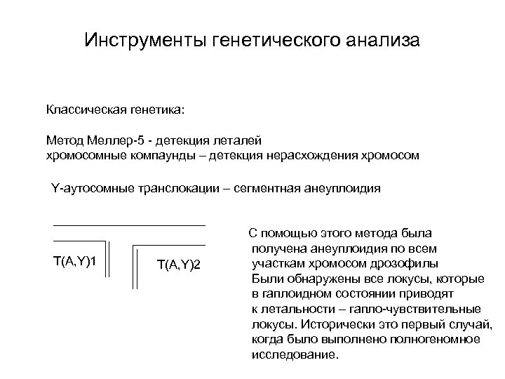 Инструменты генетического анализа Классическая генетика: Метод Меллер-5 - детекция леталей хромосомные компаунды – детекция