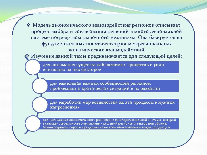 v Модель экономического взаимодействия регионов описывает процесс выбора и согласования решений в многорегиональной системе