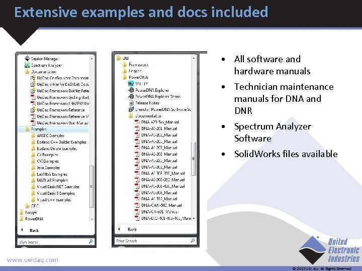 Extensive examples and docs included • All software and hardware manuals • Technician maintenance