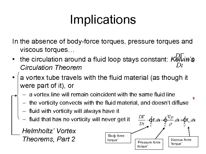 Implications In the absence of body-force torques, pressure torques and viscous torques… • the