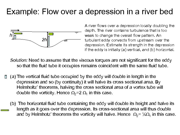 Example: Flow over a depression in a river bed h 2 h A river