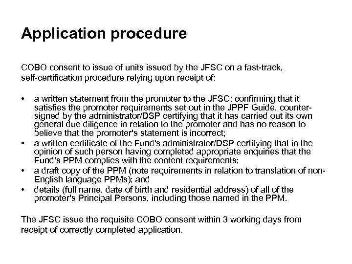 Application procedure COBO consent to issue of units issued by the JFSC on a