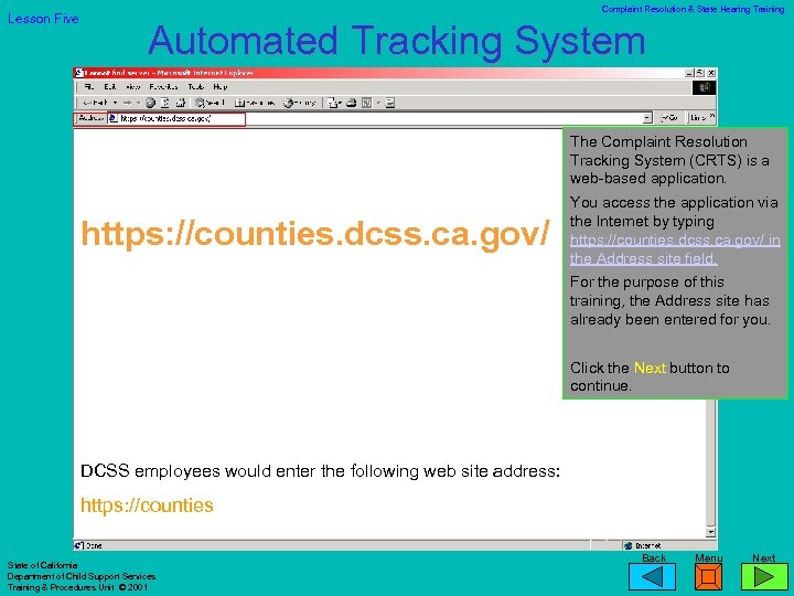 Lesson Five Complaint Resolution & State Hearing Training Automated Tracking System The Complaint Resolution