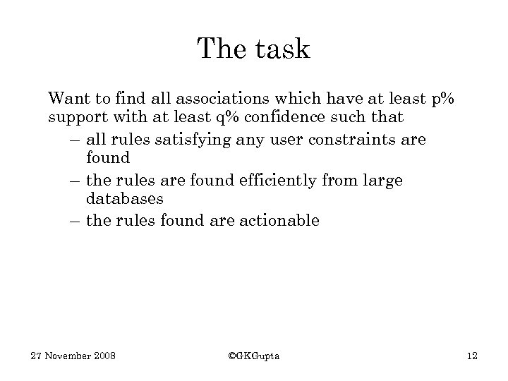 The task Want to find all associations which have at least p% support with