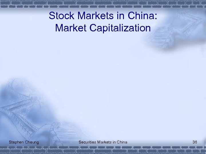 Stock Markets in China: Market Capitalization Stephen Cheung Securities Markets in China 36 