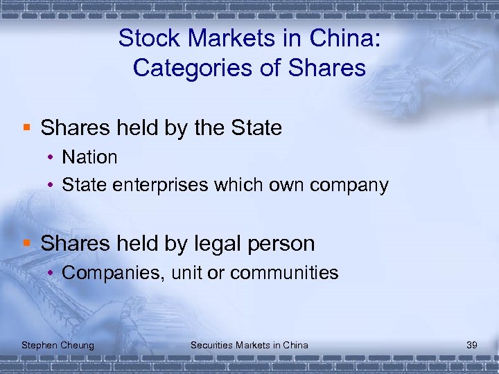 Stock Markets in China: Categories of Shares § Shares held by the State •