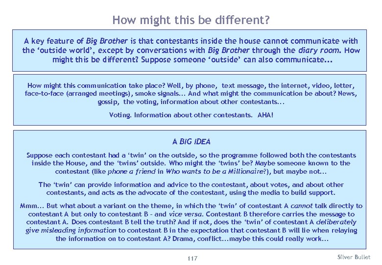 How might this be different? A key feature of Big Brother is that contestants
