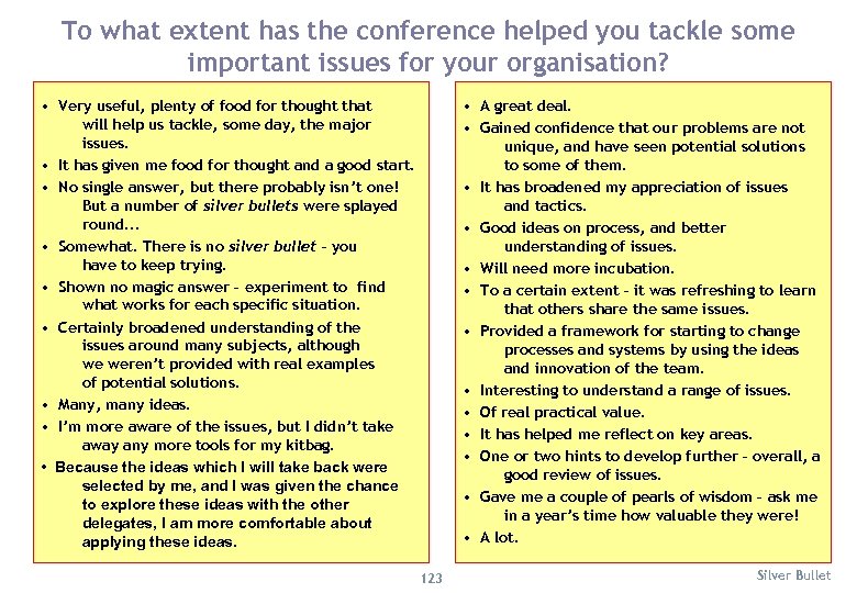 To what extent has the conference helped you tackle some important issues for your