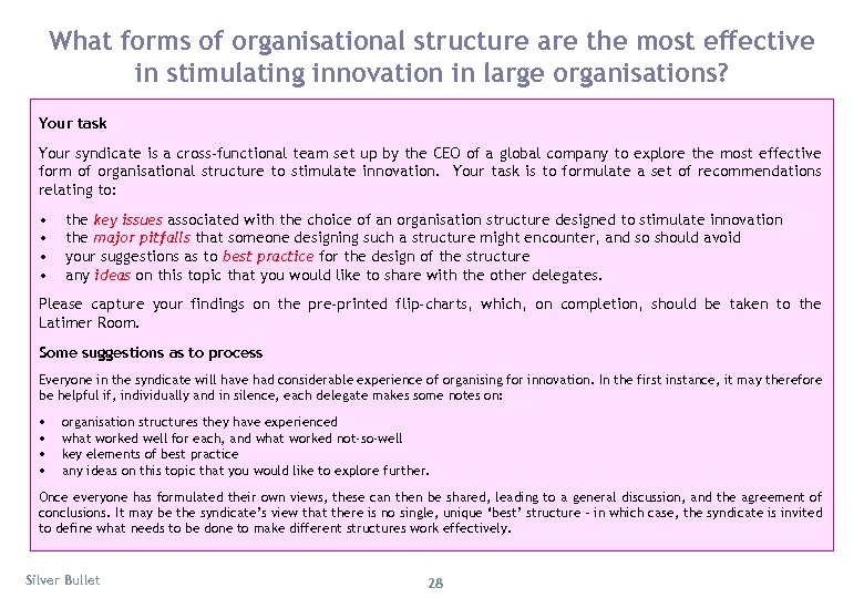 What forms of organisational structure are the most effective in stimulating innovation in large