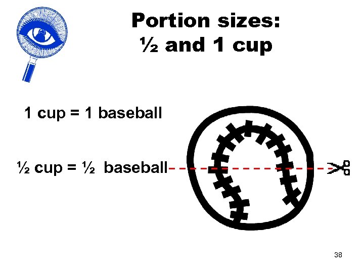 Portion sizes: ½ and 1 cup = 1 baseball ½ cup = ½ baseball