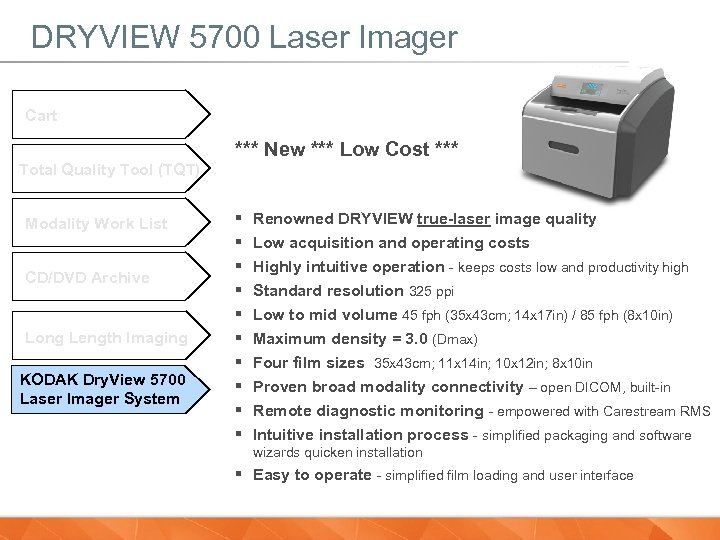 DRYVIEW 5700 Laser Imager Cart *** New *** Low Cost *** Total Quality Tool