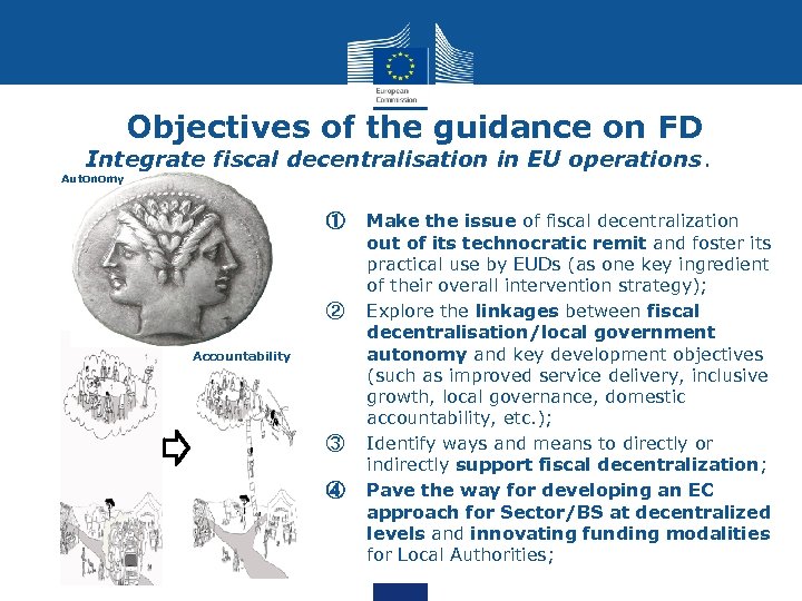 Objectives of the guidance on FD Integrate fiscal decentralisation in EU operations. Autonomy ①