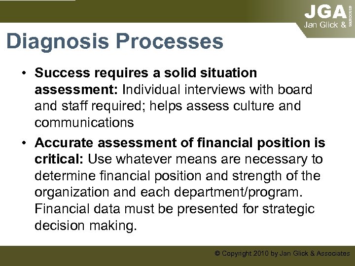 associates Diagnosis Processes JGA Jan Glick & • Success requires a solid situation assessment: