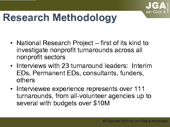 associates Research Methodology JGA Jan Glick & • National Research Project – first of