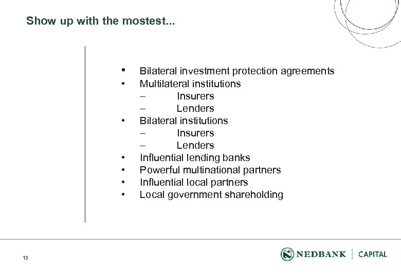 Show up with the mostest. . . • • 13 Bilateral investment protection agreements