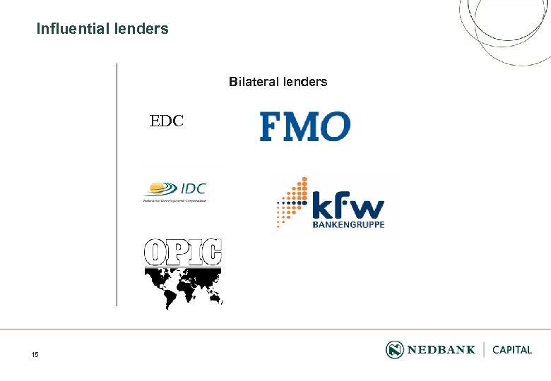 Influential lenders Bilateral lenders EDC 15 