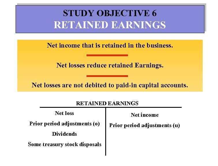 STUDY OBJECTIVE 6 RETAINED EARNINGS Net income that is retained in the business. Net