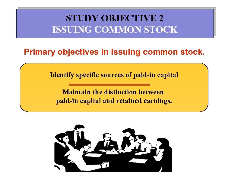 STUDY OBJECTIVE 2 ISSUING COMMON STOCK Primary objectives in issuing common stock. Identify specific