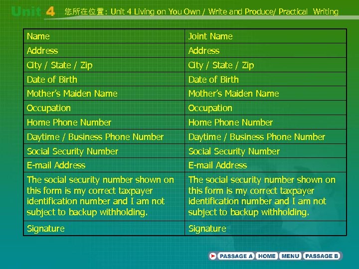 您所在位置: Unit 4 Living on You Own / Write and Produce/ Practical Writing Name