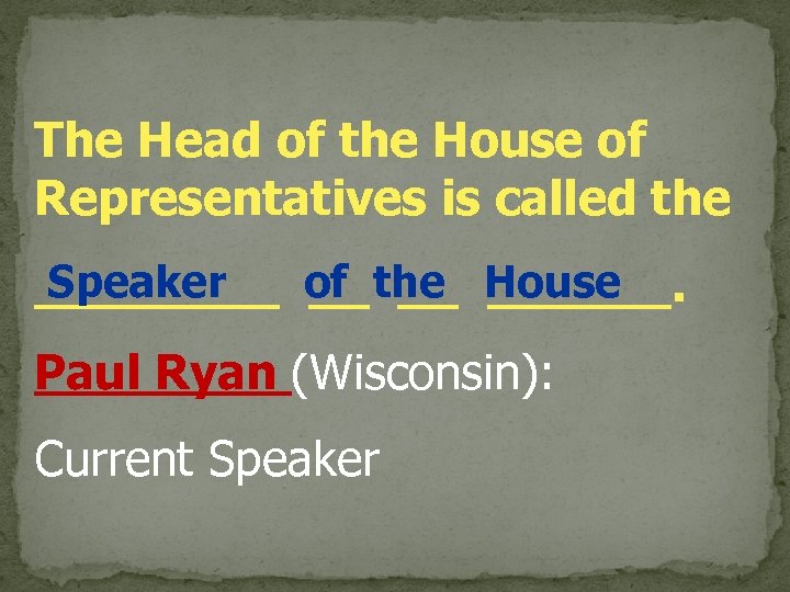 The Head of the House of Representatives is called the Speaker ____ of the