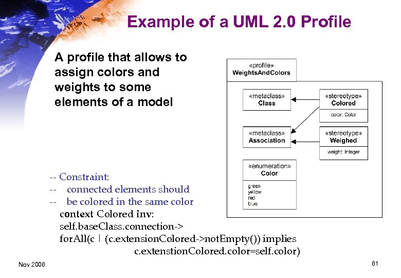 Example of a UML 2. 0 Profile A profile that allows to assign colors