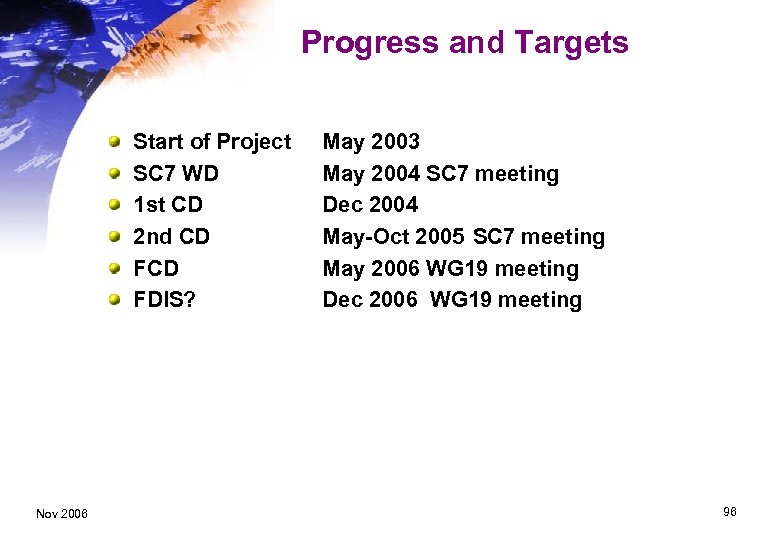 Progress and Targets Start of Project SC 7 WD 1 st CD 2 nd