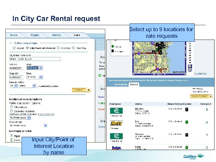 In City Car Rental request Select up to 9 locations for rate requests Input