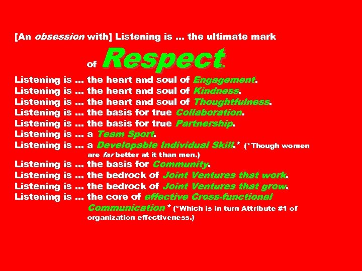 [An obsession with] Listening is. . . the ultimate mark of Respect . Listening