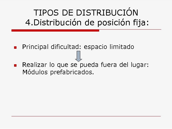 TIPOS DE DISTRIBUCIÓN 4. Distribución de posición fija: n n Principal dificultad: espacio limitado