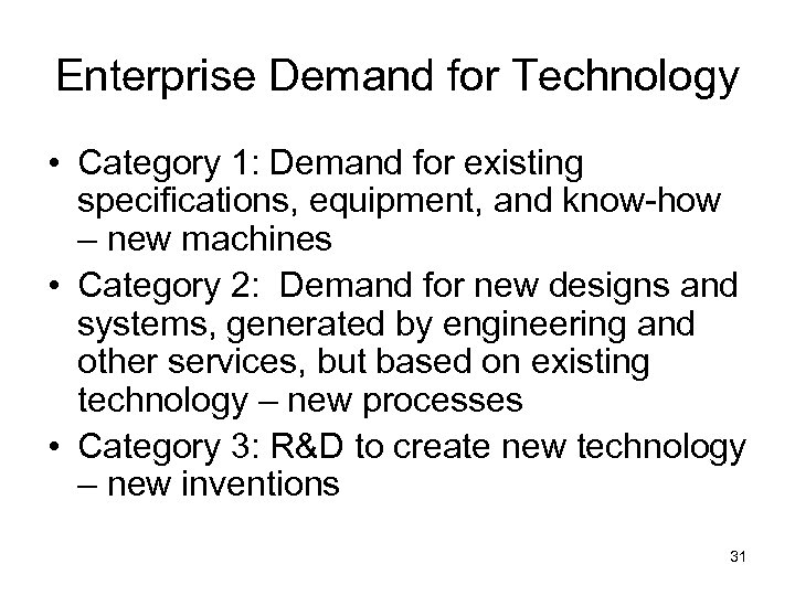 Enterprise Demand for Technology • Category 1: Demand for existing specifications, equipment, and know-how
