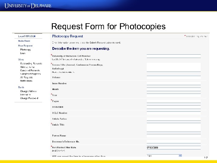 Request Form for Photocopies 13 