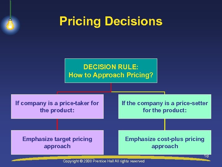 Pricing Decisions DECISION RULE: How to Approach Pricing? If company is a price-taker for