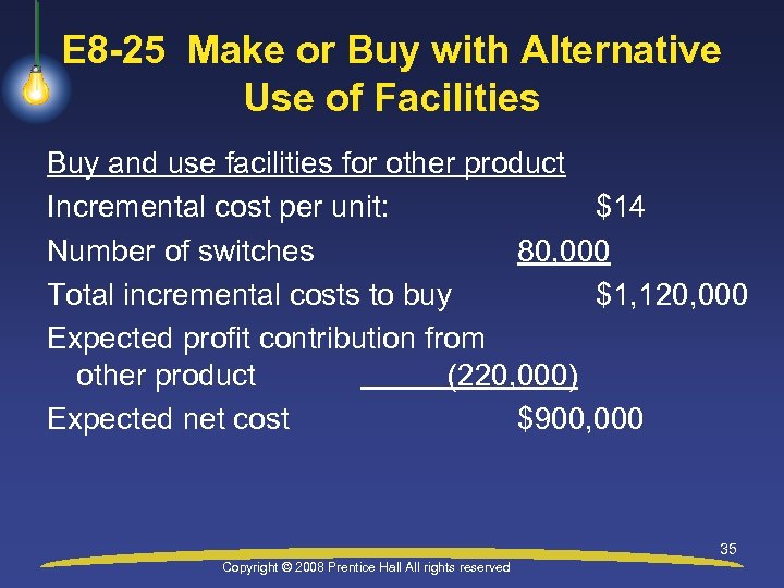 E 8 -25 Make or Buy with Alternative Use of Facilities Buy and use