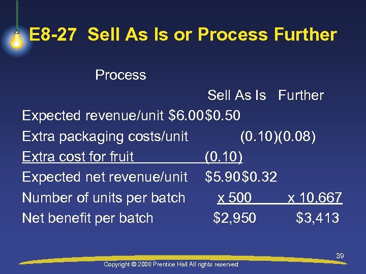 E 8 -27 Sell As Is or Process Further Process Sell As Is Further