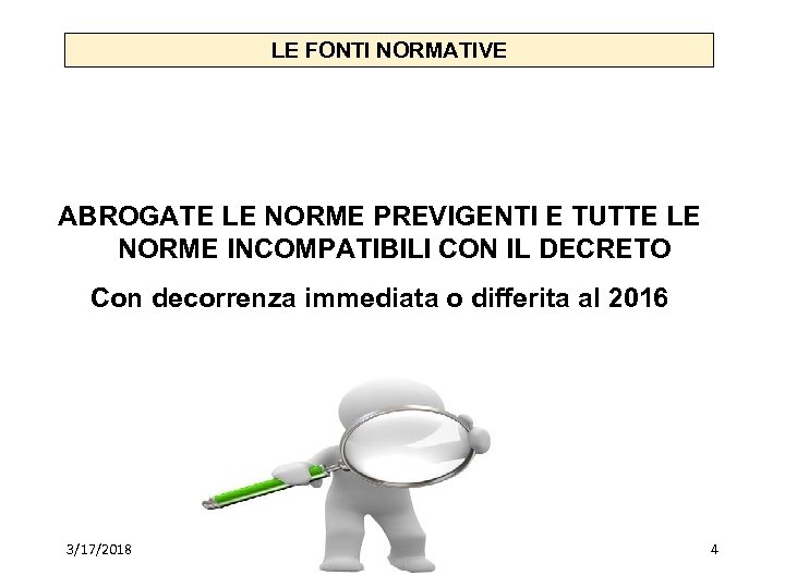 LE FONTI NORMATIVE ABROGATE LE NORME PREVIGENTI E TUTTE LE NORME INCOMPATIBILI CON IL
