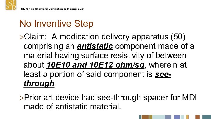 No Inventive Step Claim: A medication delivery apparatus (50) comprising an antistatic component made