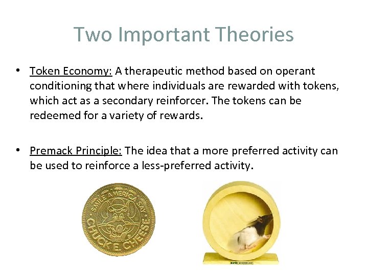 Two Important Theories • Token Economy: A therapeutic method based on operant conditioning that