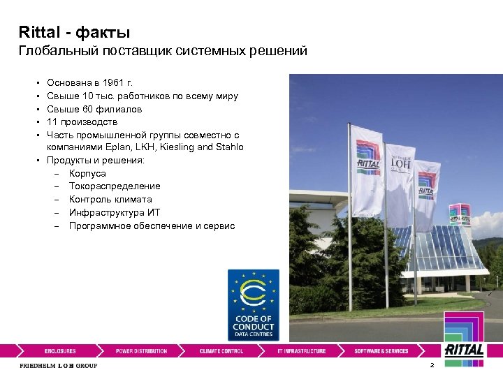 Rittal - факты Глобальный поставщик системных решений § Основана в 1961 г. § Свыше