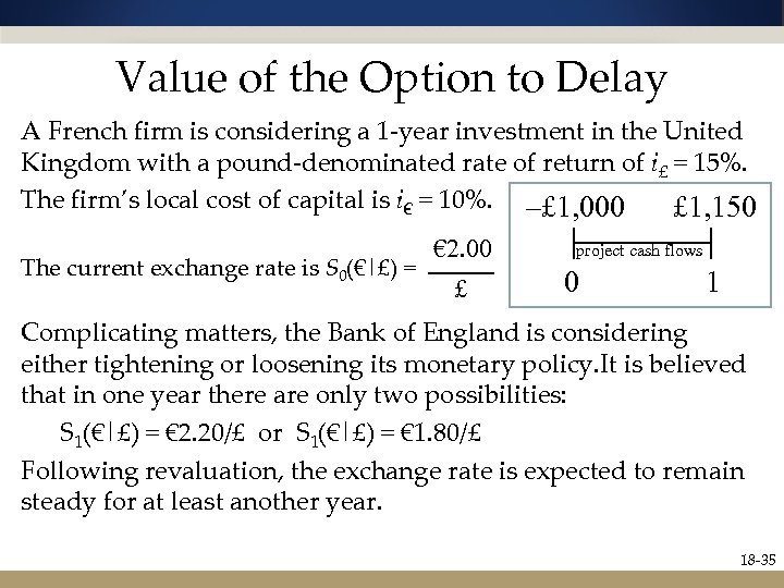 Value of the Option to Delay A French firm is considering a 1 -year