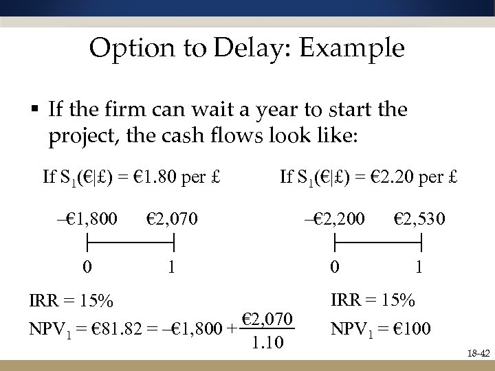 Option to Delay: Example § If the firm can wait a year to start