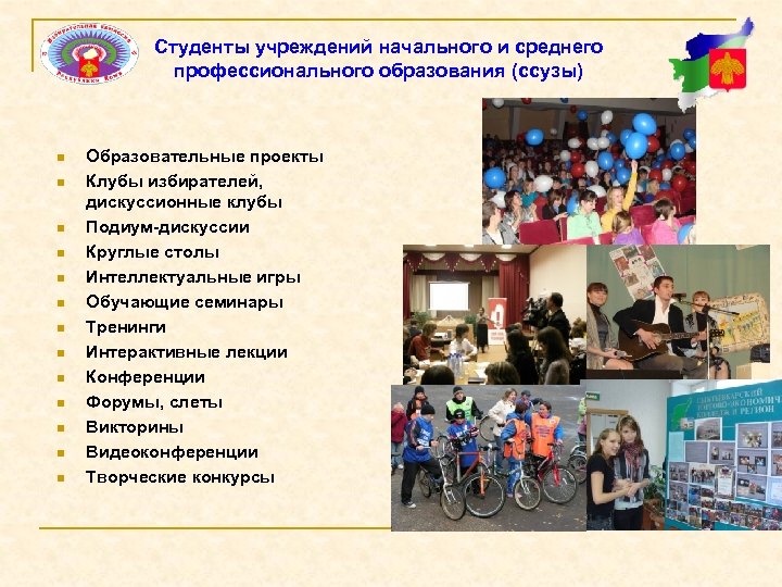 Студенты учреждений начального и среднего профессионального образования (ссузы) n n n n Образовательные проекты