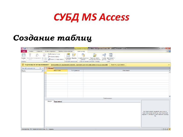 СУБД MS Access Создание таблиц 