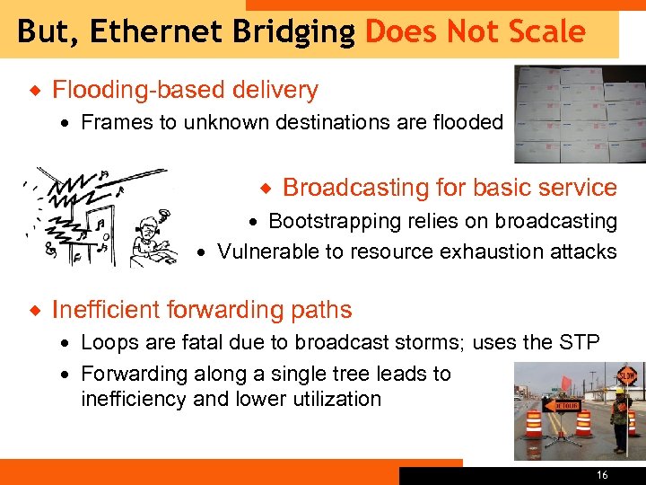 But, Ethernet Bridging Does Not Scale ® Flooding-based delivery Frames to unknown destinations are