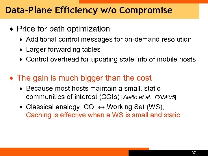 Data-Plane Efficiency w/o Compromise ® Price for path optimization Additional control messages for on-demand