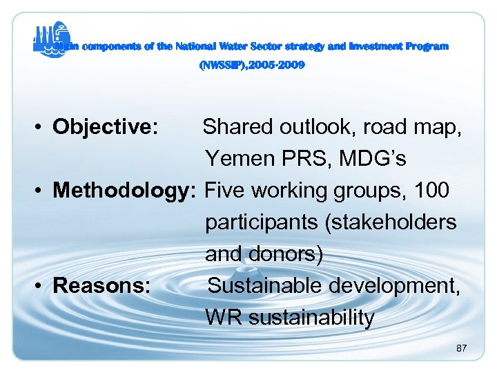 Main components of the National Water Sector strategy and Investment Program (NWSSIP), 2005 -2009