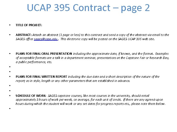 UCAP 395 Contract – page 2 • • TITLE OF PROJECT: • PLANS FOR