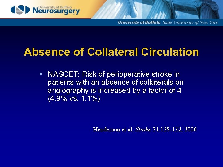 Absence of Collateral Circulation • NASCET: Risk of perioperative stroke in patients with an