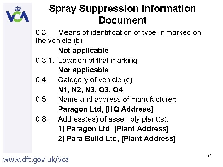 Spray Suppression Information Document 0. 3. Means of identification of type, if marked on