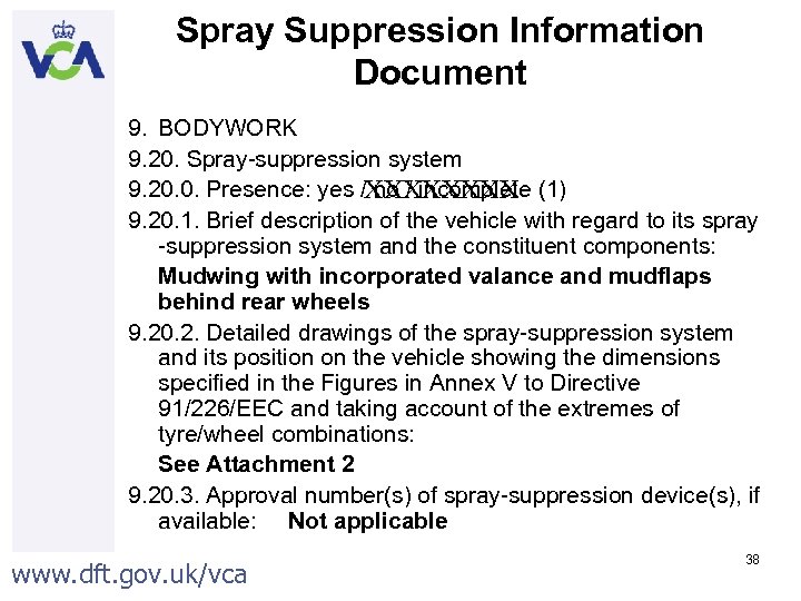 Spray Suppression Information Document 9. BODYWORK 9. 20. Spray-suppression system 9. 20. 0. Presence: