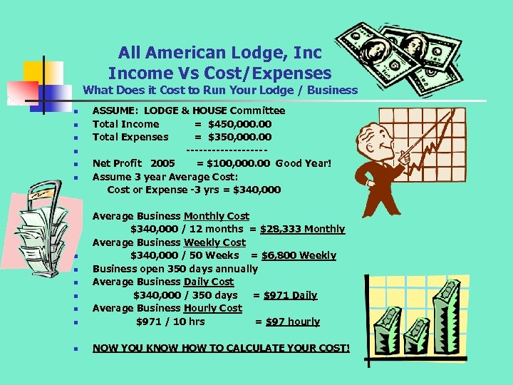 All American Lodge, Income Vs Cost/Expenses What Does it Cost to Run Your Lodge
